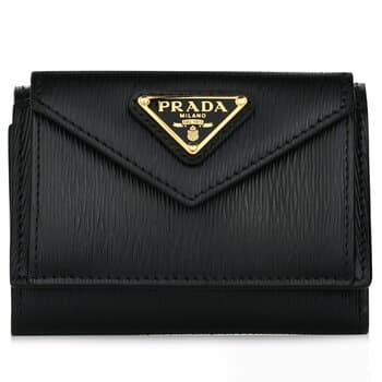 Prada unisex leather embossed tri-fold wallet 1MH021 Black Prada unisex leather embossed tri-fold wallet 1MH021 Black