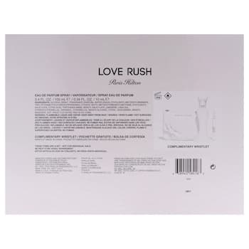 Paris Hilton Love Rush by Paris Hilton for Women 3 Pc Gift Set 3.4oz EDP Spray, 0.33oz EDP Spray (Mini), Wristlet Bag 3 Pc Gift Set Paris Hilton Love Rush by Paris Hilton for Women 3 Pc Gift Set 3.4oz EDP Spray, 0.33oz EDP Spray (Mini), Wristlet Bag 3 Pc Gift Set
