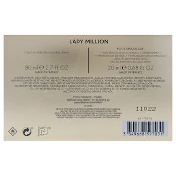 Paco Rabanne Lady Million by Paco Rabanne for Women 2 Pc Gift Set 2.7oz EDP Spray, 0.68oz EDP Travel Spray 2 Pc Gift Set Paco Rabanne Lady Million by Paco Rabanne for Women 2 Pc Gift Set 2.7oz EDP Spray, 0.68oz EDP Travel Spray 2 Pc Gift Set