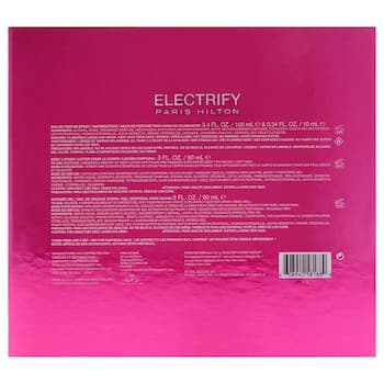 Paris Hilton Electrify by Paris Hilton for Women 4 Pc Gift Set 3.4oz EDP Spray, 0.34oz EDP Spray (Mini), 3oz Bath and Shower Gel, 3o 4 Pc Gift Set Paris Hilton Electrify by Paris Hilton for Women 4 Pc Gift Set 3.4oz EDP Spray, 0.34oz EDP Spray (Mini), 3oz Bath and Shower Gel, 3o 4 Pc Gift Set