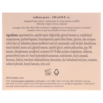 Philosophy Radiant Grace Whipped Body Creme by Philosophy for Women 8 oz Cream 8 oz Philosophy Radiant Grace Whipped Body Creme by Philosophy for Women 8 oz Cream 8 oz