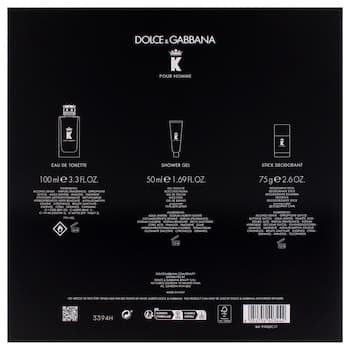 Dolce & Gabbana K by Dolce and Gabbana for Men 3 Pc Gift Set 3.3oz EDT Spray, 1.69oz Shower Gel, 2.6oz Deodorant Stick 3 Pc Gift Set Dolce & Gabbana K by Dolce and Gabbana for Men 3 Pc Gift Set 3.3oz EDT Spray, 1.69oz Shower Gel, 2.6oz Deodorant Stick 3 Pc Gift Set