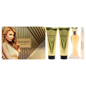 Paris Hilton Gold Rush by Paris Hilton for Women 4 Pc Gift Set 3.4oz EDP Spray, 0.34oz EDP Spray, 3oz Body Lotion, 3oz Shower Gel 4 Pc Gift Set Paris Hilton Gold Rush by Paris Hilton for Women 4 Pc Gift Set 3.4oz EDP Spray, 0.34oz EDP Spray, 3oz Body Lotion, 3oz Shower Gel 4 Pc Gift Set